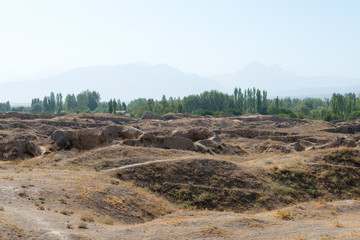 Panjakent, Tajikistan - Aug 27 2018- Remains of Ancient Panjakent. a famous Historic site in Panjakent, Tajikistan.