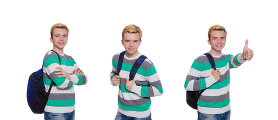 Student with backpack isolated on the white