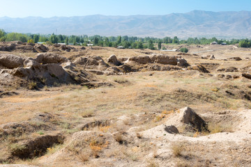 Panjakent, Tajikistan - Aug 27 2018- Remains of Ancient Panjakent. a famous Historic site in Panjakent, Tajikistan.