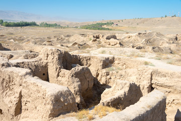 Fototapeta na wymiar Panjakent, Tajikistan - Aug 27 2018- Remains of Ancient Panjakent. a famous Historic site in Panjakent, Tajikistan.