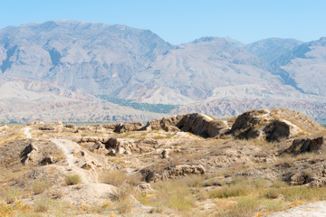 Panjakent, Tajikistan - Aug 27 2018- Remains of Ancient Panjakent. a famous Historic site in Panjakent, Tajikistan.