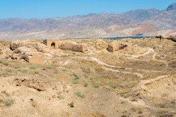 Panjakent, Tajikistan - Aug 27 2018- Remains of Ancient Panjakent. a famous Historic site in Panjakent, Tajikistan.