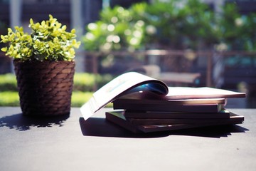 stack of books on table, Books for reading in education in libraries