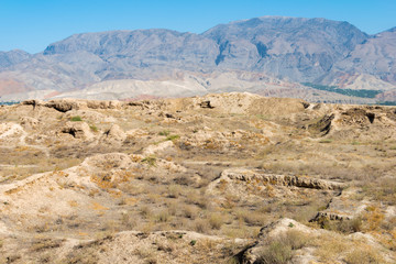 Panjakent, Tajikistan - Aug 27 2018- Remains of Ancient Panjakent. a famous Historic site in Panjakent, Tajikistan.