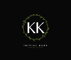 K KK Beauty vector initial logo, handwriting logo of initial signature, wedding, fashion, jewerly, boutique, floral and botanical with creative template for any company or business.