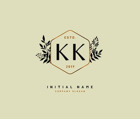 K KK Beauty vector initial logo, handwriting logo of initial signature, wedding, fashion, jewerly, boutique, floral and botanical with creative template for any company or business.