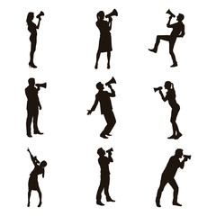 People Using Megaphone Silhouettes
