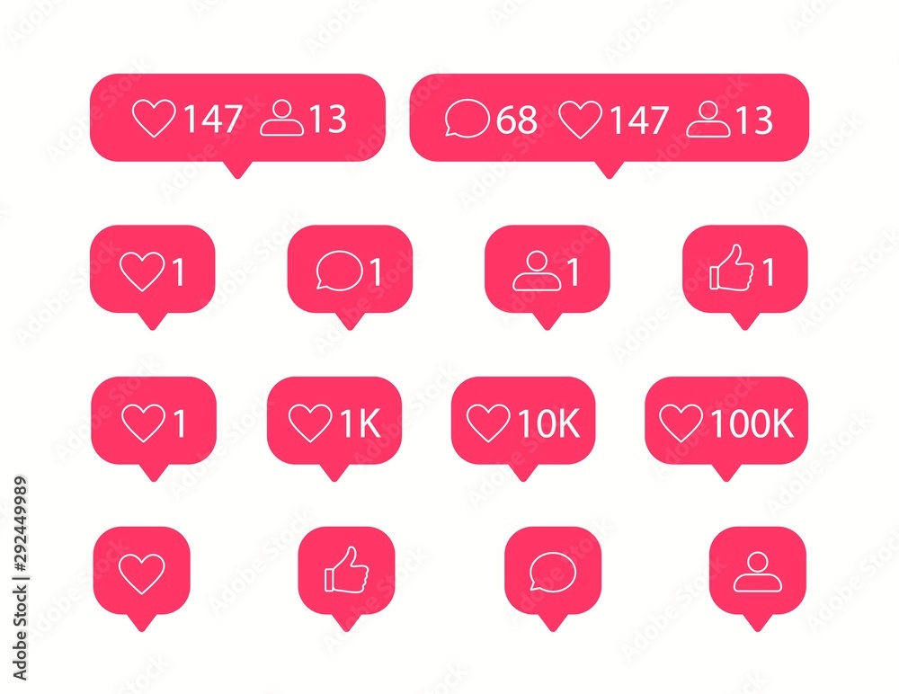Fototapete vector social media icons for web site and apps. like, follower and comment icon isolated on white b