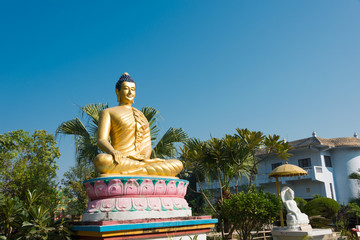 Lumbini, Nepal - Dec 10 2017: Buddha Statue at International Gautami Nuns Temple (Nepal Temple) in Lumbini, Nepal. Lumbini, the Birthplace of the Lord Buddha and The Eight Great Places.