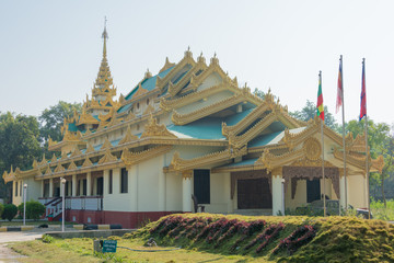 Fototapeta premium Lumbini, Nepal - Dec 10 2017: Myanmar Golden Temple in Lumbini, Nepal. Lumbini, the Birthplace of the Lord Buddha and The Eight Great Places.