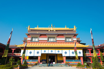 Lumbini, Nepal - Dec 09 2017: Thrangu Vajra Vidhya Buddhist Association (Canadian Temple) in Lumbini, Nepal. Lumbini, the Birthplace of the Lord Buddha and The Eight Great Places.