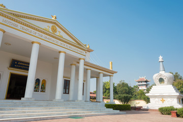Naklejka premium Lumbini, Nepal - Dec 09 2017: Geden International Monastery (Austria Temple) in Lumbini, Nepal. Lumbini, the Birthplace of the Lord Buddha and The Eight Great Places.