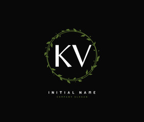 K V KV Beauty vector initial logo, handwriting logo of initial signature, wedding, fashion, jewerly, boutique, floral and botanical with creative template for any company or business.