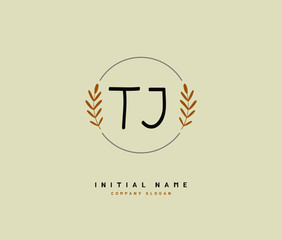 T J TJ Beauty vector initial logo, handwriting logo of initial signature, wedding, fashion, jewerly, boutique, floral and botanical with creative template for any company or business.