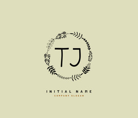 T J TJ Beauty vector initial logo, handwriting logo of initial signature, wedding, fashion, jewerly, boutique, floral and botanical with creative template for any company or business.
