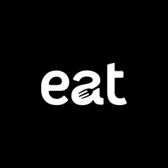 EAT food logo Fork as Negative Space