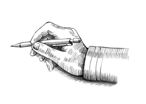 Illustration of writing hand with pen