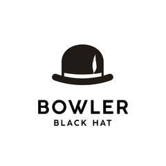 Vintage Black Bowler Classic Man Hat with feather logo design