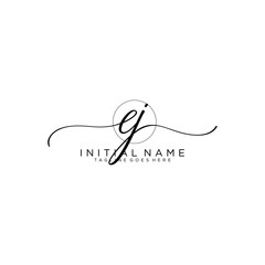 EJ Initial handwriting logo with circle hand drawn template vector