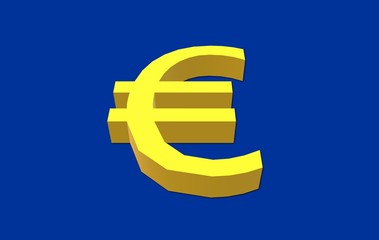 3D Illustration with blue background, banner, color of the flag of the European Union. The official symbol of the euro currency.