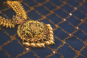 Indian Traditional Antique Gold Necklace with Peacock Design