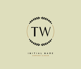 T W TW Beauty vector initial logo, handwriting logo of initial signature, wedding, fashion, jewerly, boutique, floral and botanical with creative template for any company or business.