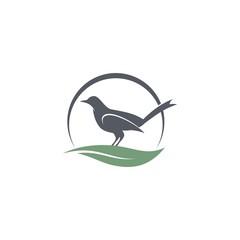 Naklejka premium Silhouette bird icon logo design with abstract half-round and swoosh leaf