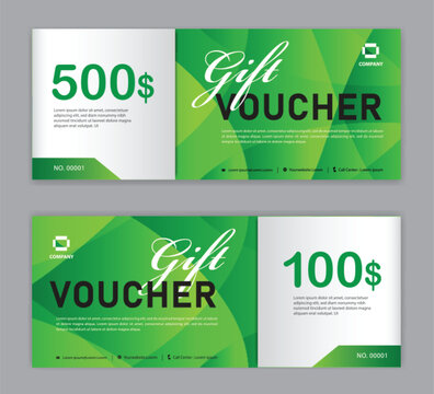 Gift Voucher template, Sale banner, discount cards, Coupon template, Gift certificate, headers, website, tready design, vector illustration EPS10, green polygon background