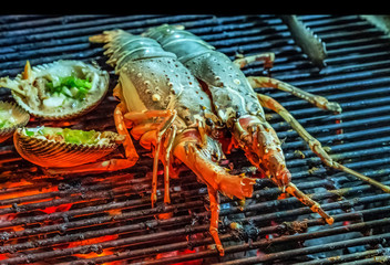 Lobster grill steamed flames sizzling Food Background
