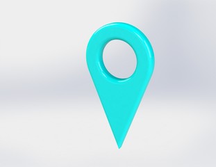 LOCATION pin glossy blue arrow. The concept of tagging a sign landmark needle tip to create a route search. Isolated on white background 3D rendering 3D. – Illustration  