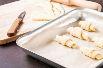Dough for croissants. Preparation of croissants.