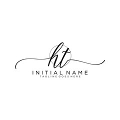 HT Initial handwriting logo with circle hand drawn template vector