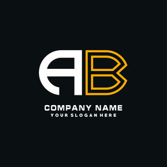 AB initial logo oval shaped letter. Monogram Logo Design Vector, color logo white blue, white yellow,black background.