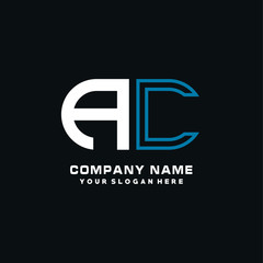 AC initial logo oval shaped letter. Monogram Logo Design Vector, color logo white blue, white yellow,black background.