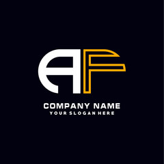 AF initial logo oval shaped letter. Monogram Logo Design Vector, color logo white blue, white yellow,black background.