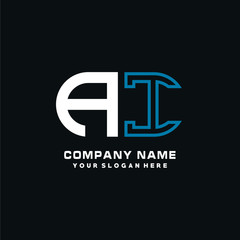 AI initial logo oval shaped letter. Monogram Logo Design Vector, color logo white blue, white yellow,black background.