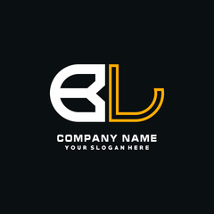 BL initial logo oval shaped letter. Monogram Logo Design Vector, color logo white blue, white yellow,black background.