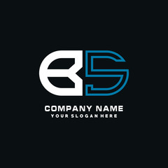 BS initial logo oval shaped letter. Monogram Logo Design Vector, color logo white blue, white yellow,black background.