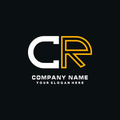 CR initial logo oval shaped letter. Monogram Logo Design Vector, color logo white blue, white yellow,black background.