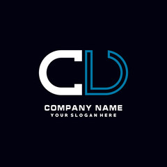 CU initial logo oval shaped letter. Monogram Logo Design Vector, color logo white blue, white yellow,black background.