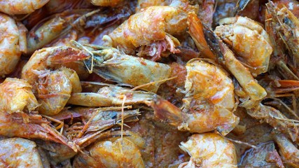 close up view on shrimp on the grill