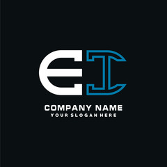 EI initial logo oval shaped letter. Monogram Logo Design Vector, color logo white blue, white yellow,black background.