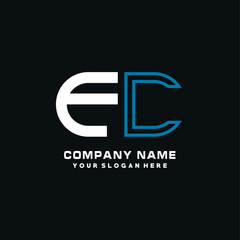 FC initial logo oval shaped letter. Monogram Logo Design Vector, color logo white blue, white yellow,black background.