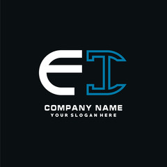 FI initial logo oval shaped letter. Monogram Logo Design Vector, color logo white blue, white yellow,black background.
