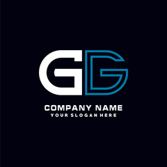 GG initial logo oval shaped letter. Monogram Logo Design Vector, color logo white blue, white yellow,black background.