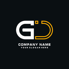 GJ initial logo oval shaped letter. Monogram Logo Design Vector, color logo white blue, white yellow,black background.