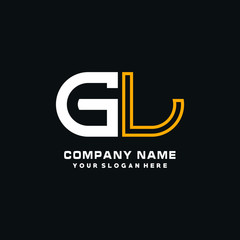 GL initial logo oval shaped letter. Monogram Logo Design Vector, color logo white blue, white yellow,black background.