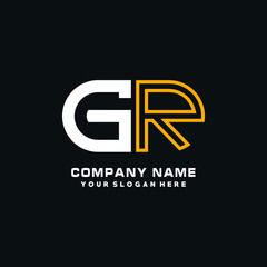 GR initial logo oval shaped letter. Monogram Logo Design Vector, color logo white blue, white yellow,black background.