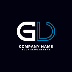 GU initial logo oval shaped letter. Monogram Logo Design Vector, color logo white blue, white yellow,black background.