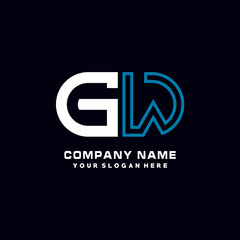 GW initial logo oval shaped letter. Monogram Logo Design Vector, color logo white blue, white yellow,black background.